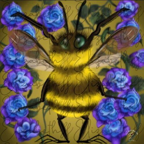 surrealistic bee blue roses
